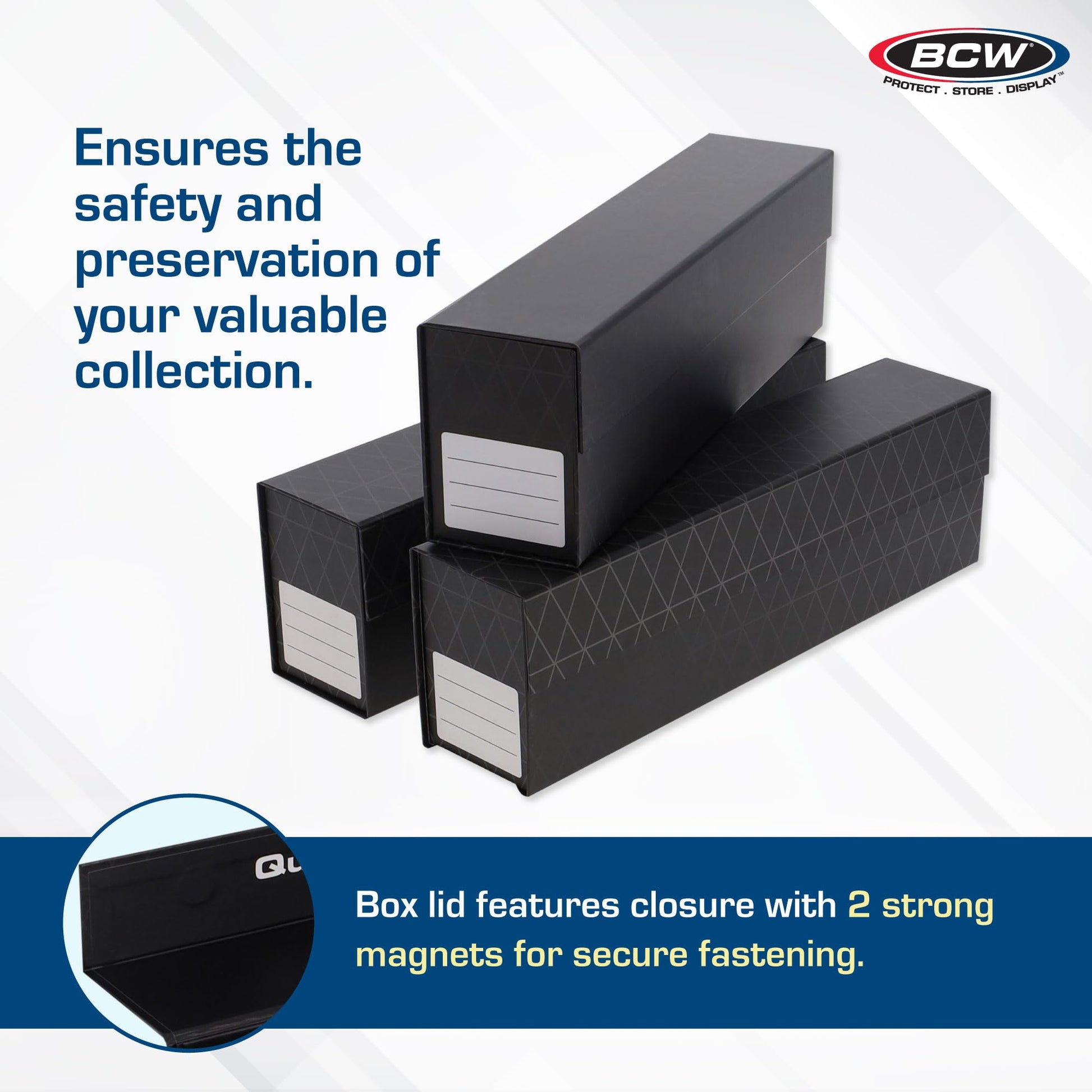 BCW QuickFold® Card Storage Boxes for Magnetics & Toploaders - 3 Pack | Trading Card Holder Box with Magnetic Closure | Easy Fold Assembly for Sports