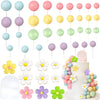 46 PCS Boho Groovy Cake Topper Mini Balls Acrylic Retro Hippie Daisy Flower Cake Topper for Wedding Party Supplies (Colorful)