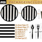 Serve25 175Pcs Black & White Striped Party Supplies - 9" & 7" Striped Paper Plates, Napkins, Cups, Cutlery for Black & White Birthday Party