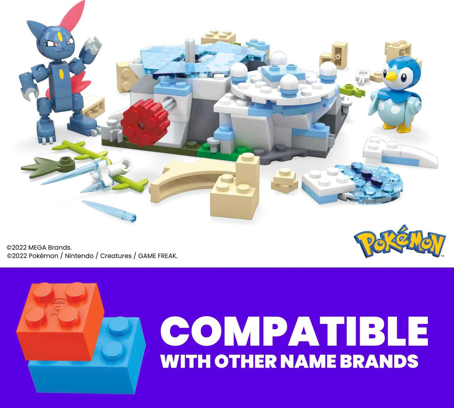 MEGA Pokemon Action Figure Building Toys, Piplup and Sneasel's Snow Day with 171 Pieces and Motion, 2 Poseable Characters, for Kids