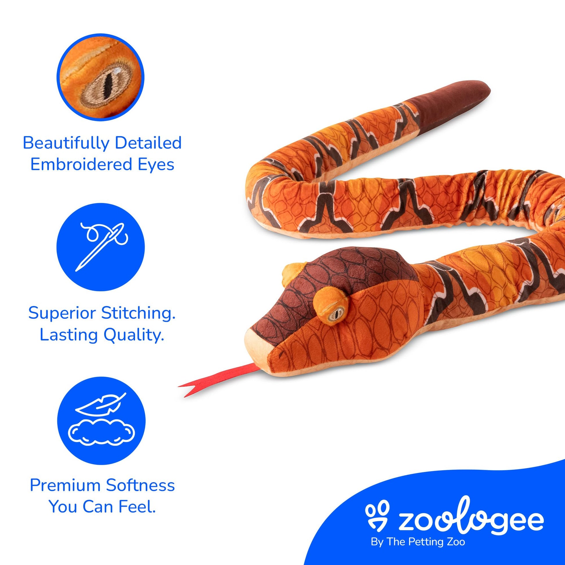The Petting Zoo Copperhead Snake Stuffed Animal Plushie, Gifts for Kids, Earth Keeperz Snake Animals, Zoologee Orange Copperhead Snake Plush Toy, 54