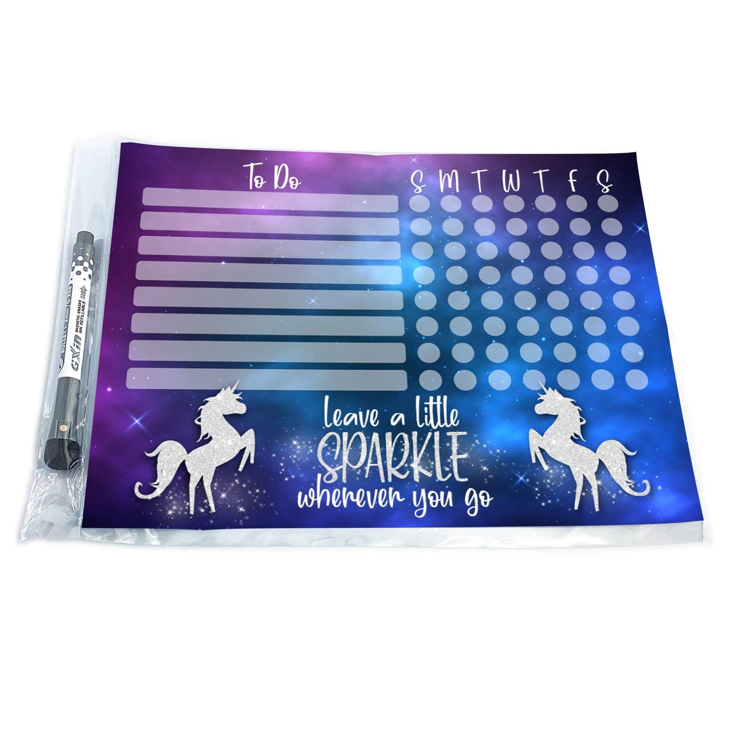 Dry Erase Whiteboard Task & Habit Tracker | Removable and Restickable Adhesive Decal | Fine-Tip Magnetic Marker Included | 9” x 12”