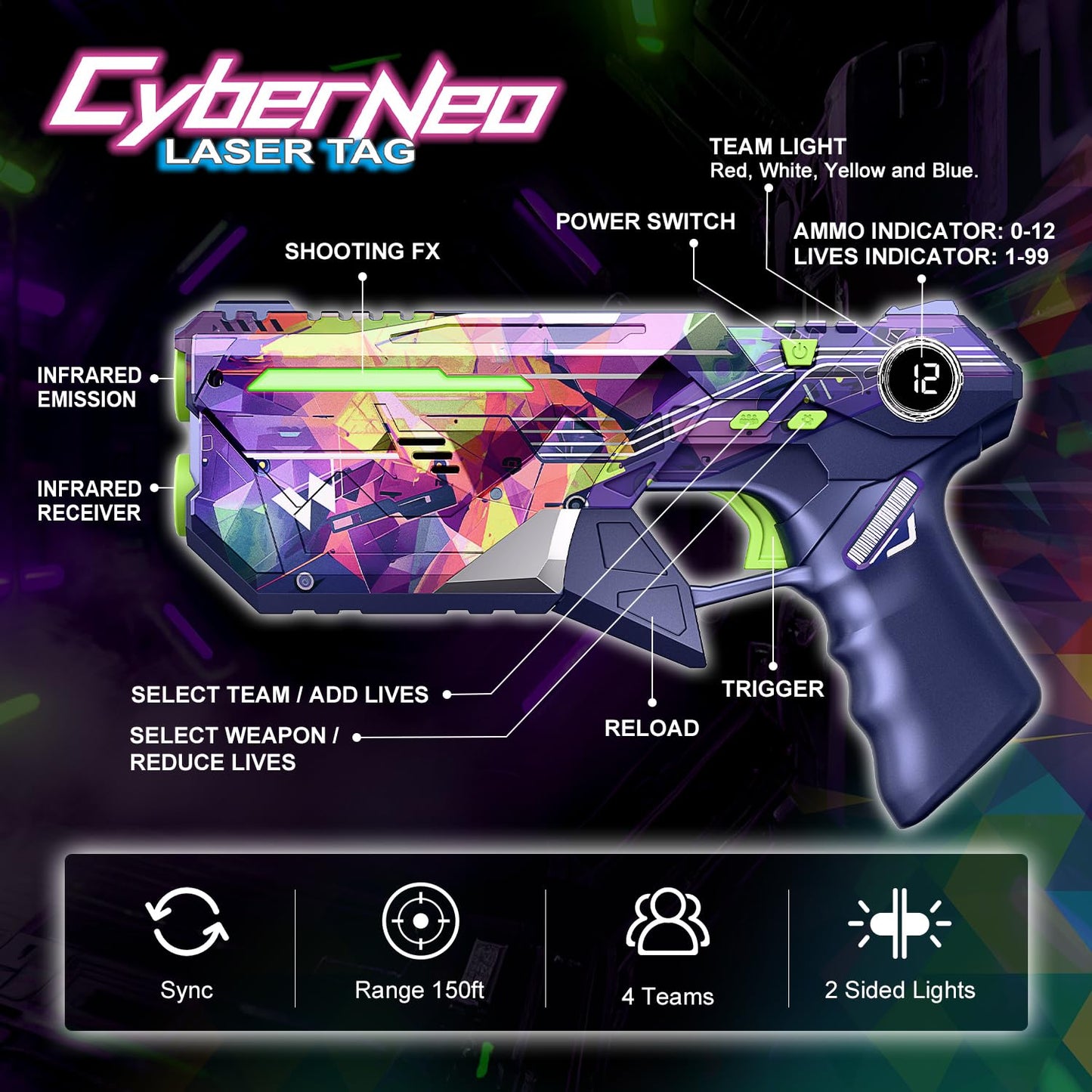 Laser Tag Guns Set of 4 with Vests - Gifts for Teenage Boys Girls Ages 8-12