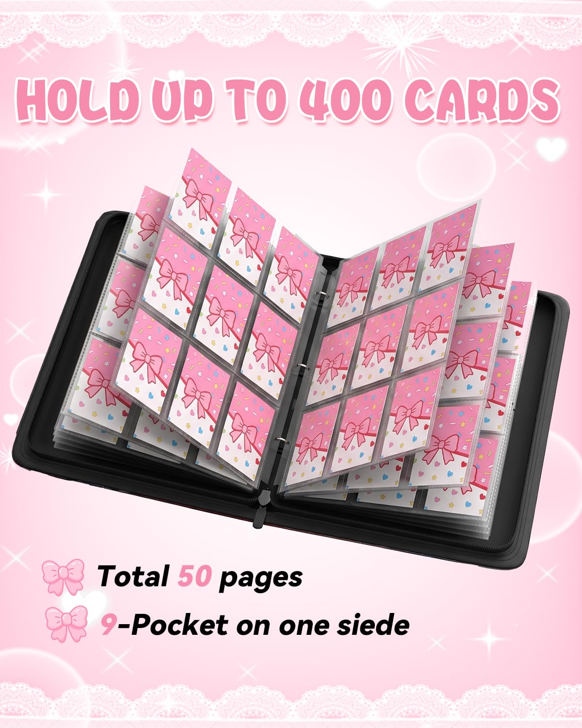 HAPPYER Card Binder 9 Pocket, Trading Card Binder Holds 900 Cards with 50 Removable Pages, Zipper Card Holder Album, Card Book Organizer for Sports