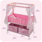 Badger Basket Starlights Metal Doll Crib with Canopy, Bedding, Storage & LED Lights - Pink/White Stars - Fits Dolls up to 18 Inches