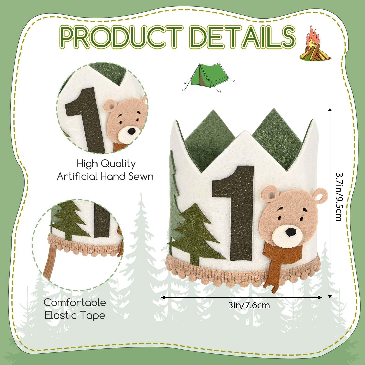 One Happy Camper Highchair Banner Adventure Camping Theme 1st Birthday Banner Crown Cake Topper Highchair Photo Prop for Camp Birthday Party