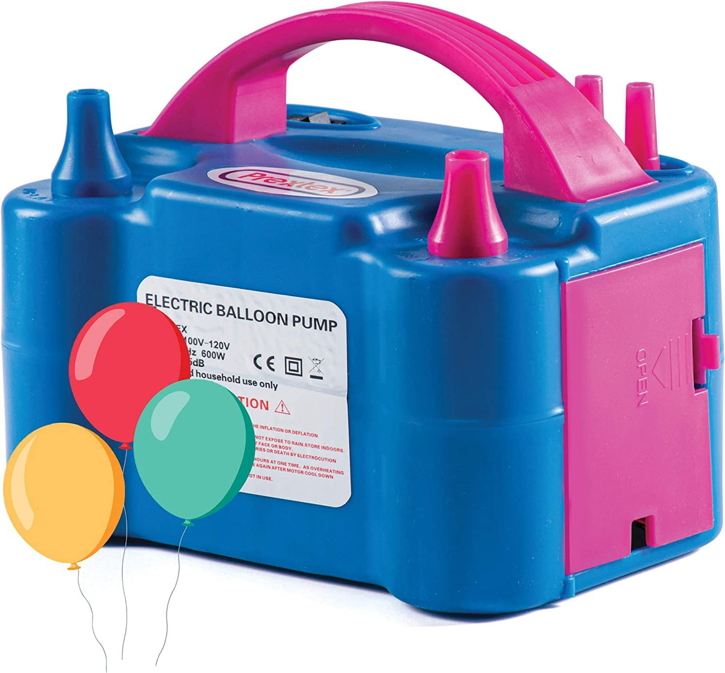 Prextex Balloons Electric Pump Inflate, Blue 110V 600W - Portable Pump with Air Blower & Dual Nozzle Inflator for Fast, Easy Bulk Balloons Filling