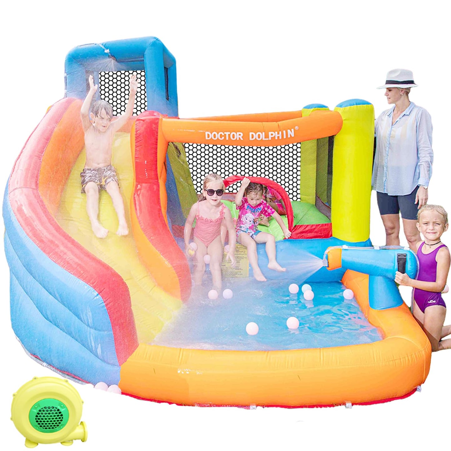 Doctor Dolphin Bounce House for Kids, Inflatable Water Slide, Indoor Bouncy House with Waterslide, Kids Bouncy Castle with Slide, Jump House Water