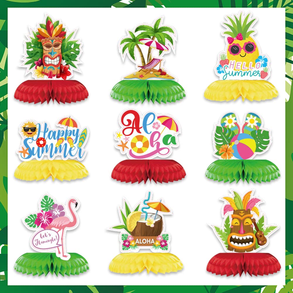 Hying 9PCS Summer Table Centerpiece for Tables Home Party, Hawaii Summer Table Toppers Honeycomb Centerpiece for Summer Decorations Tropical Party
