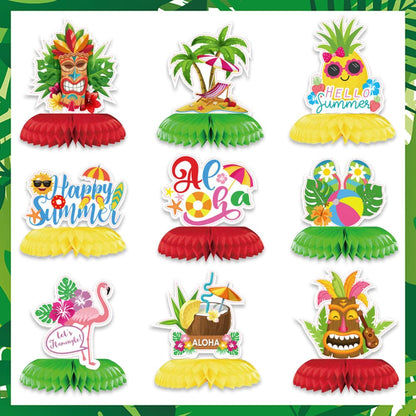 Hying 9PCS Summer Table Centerpiece for Tables Home Party, Hawaii Summer Table Toppers Honeycomb Centerpiece for Summer Decorations Tropical Party