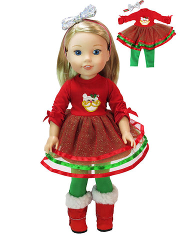 Red and Green Santa Dress for 14-Inch Dolls | Premium Quality & Trendy Design | Dolls Clothes
