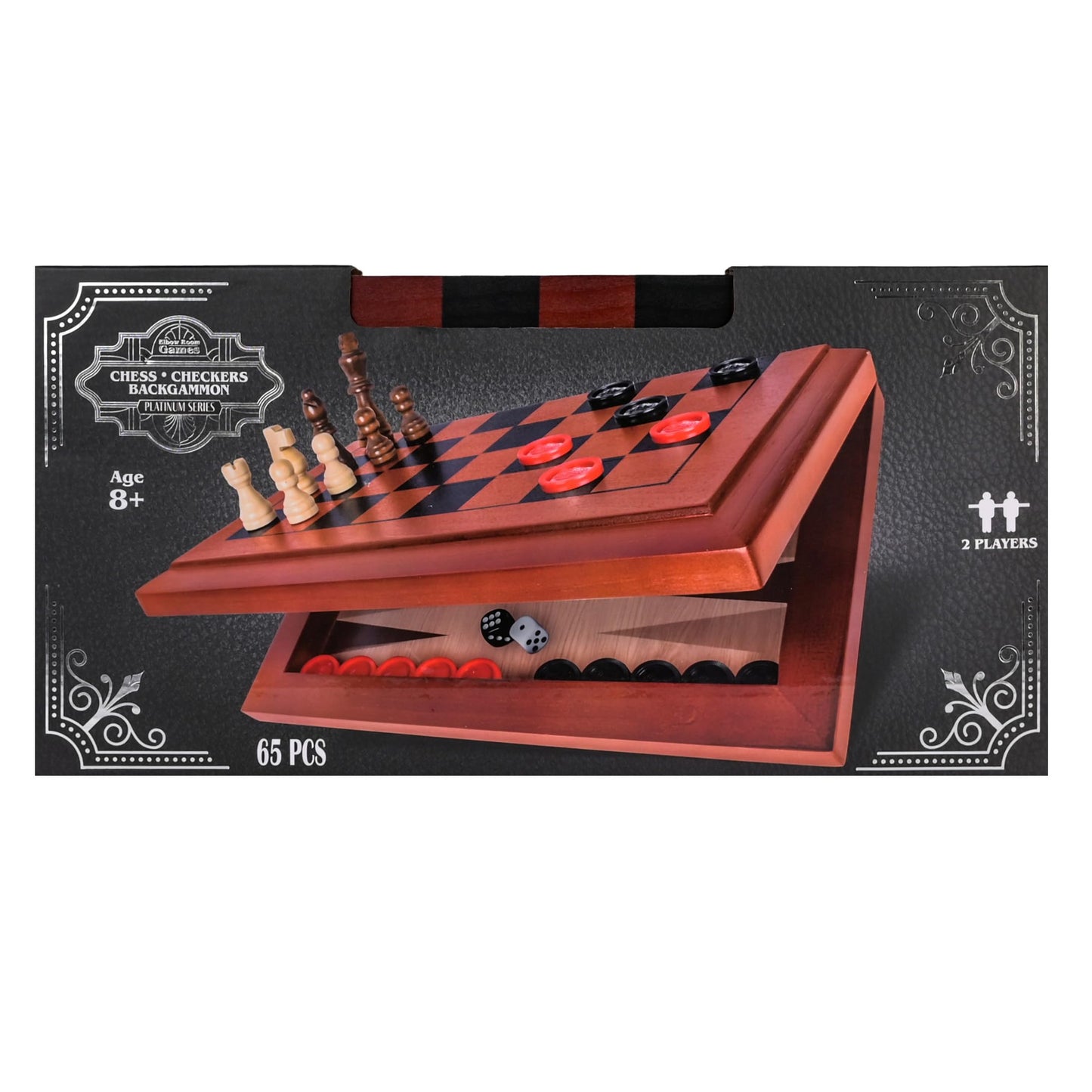 Elbow Room Games 3-in-1 Chess, Checkers & Backgammon Board Game Set - Portable, Folding Classic Strategy Games for Family Fun & Travel