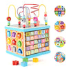 Qilay 5-in-1 Wooden Activity Cube for Toddlers 1-3(Large),Multipurpose Toddler Activity Center with Bead Maze & Shape Sorter, Early Educational Toy