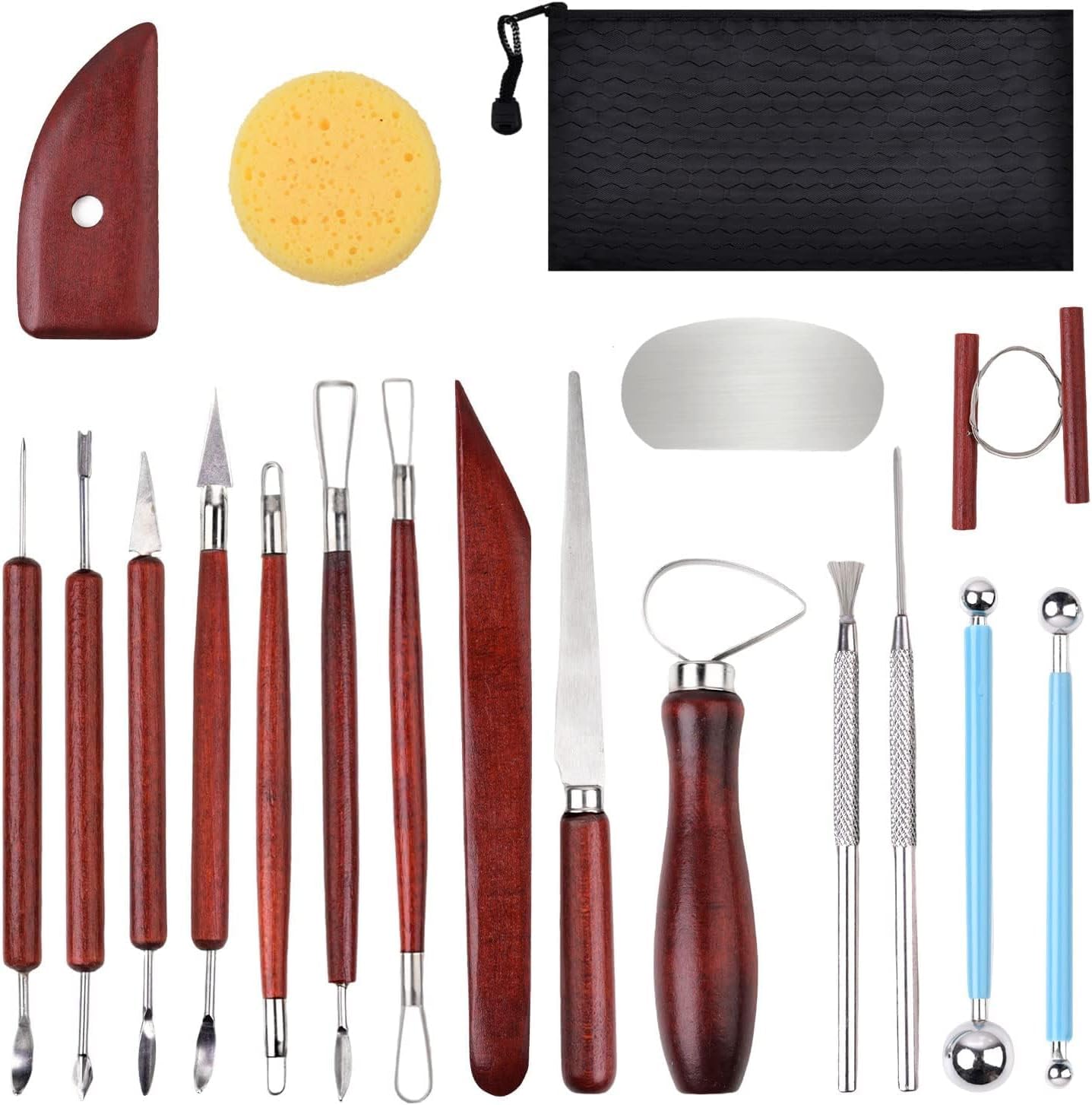 Y9A5N0K3O Clay Tools 19pcs, Sculpture Clay Carving Knife Soft, with Wooden Handles and Tool Bag, for Trimming, Embossing Pattern, Sculpting, Modeling