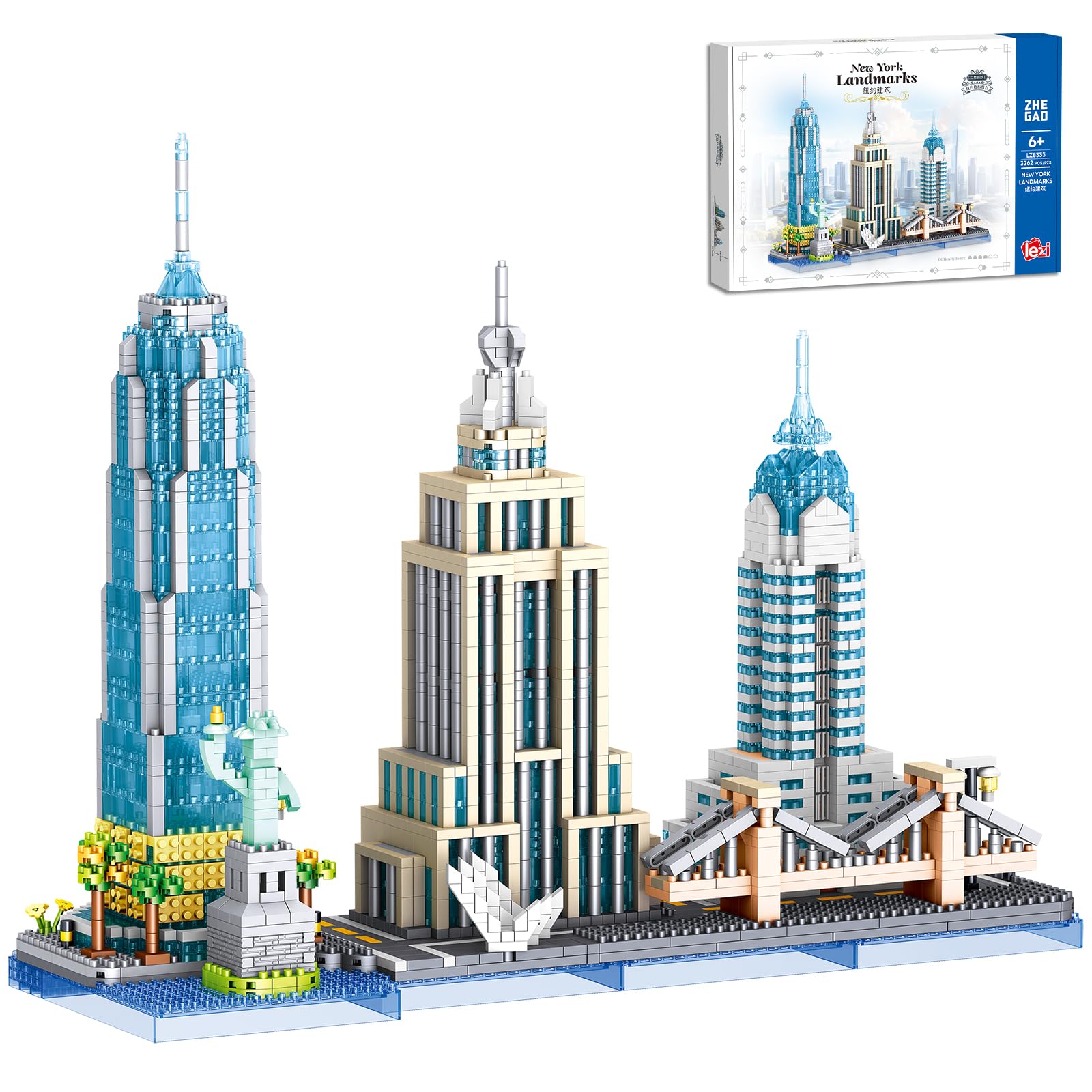 APENGBAOL New York Skyline Micro Mini Blocks Building Set, The Statue of Liberty,Empire State Architecture Building, Brooklyn Bridge, Gift for Kids