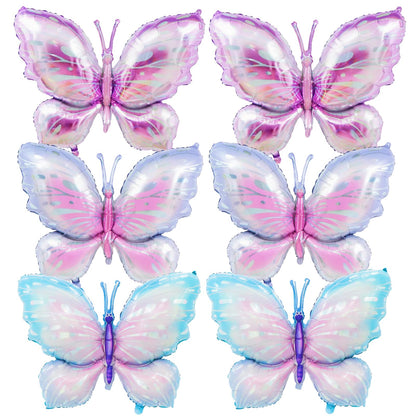 6 Pieces 39 Inches Butterfly Balloons - Large Gradient Butterflies Foil Mylar Balloons for Birthdays, Garden, Spring Decorations, Butterfly-Themed