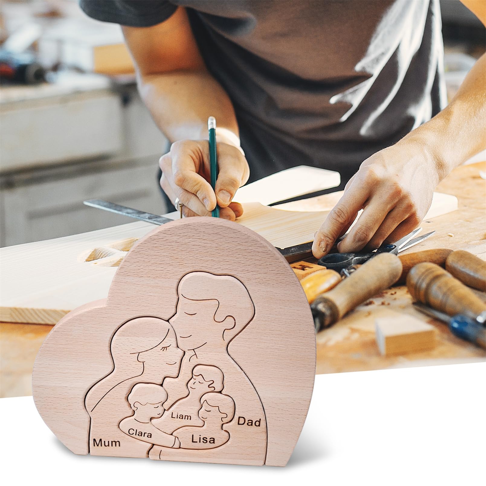 YOOURNEONS Custom Puzzle Personalized Wooden Puzzle with Family Name Personalized Wooden Home Decor Puzzles Gifts for Mom, Dad,Grandparents, Birthday