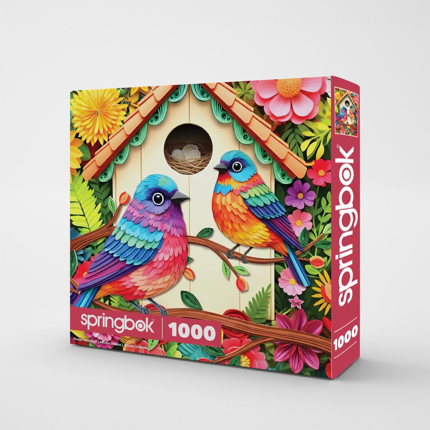 Springbok Blooming Birds 1000 Piece Jigsaw Puzzle for Adults - Poster Now Included - Colorful Bird House - Unique Cut Pieces - Made in USA