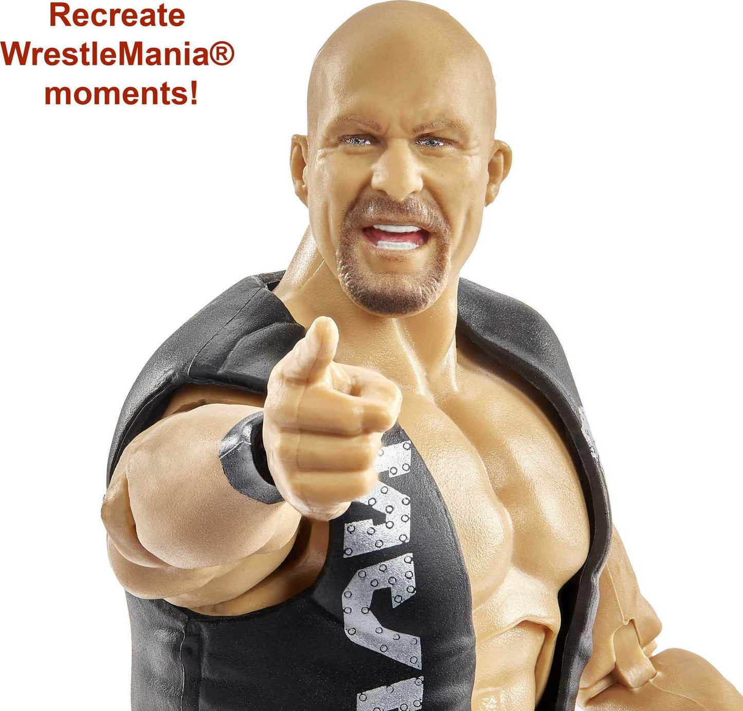 WWE “Stone Cold” Steve Austin Wrestlemania Action Figure with Entrance Gear & Vince McMahon Build-A-Figure Pieces, 6-in Posable Collectible Gift