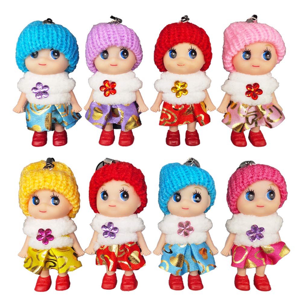 DOYIFUN 8 PCS Lovely Tiny Dolls Keychain, Silicone Princess Mini Doll for Girls, DIY Miniature Dollhouse Kit Decoration Little Dolls Christmas