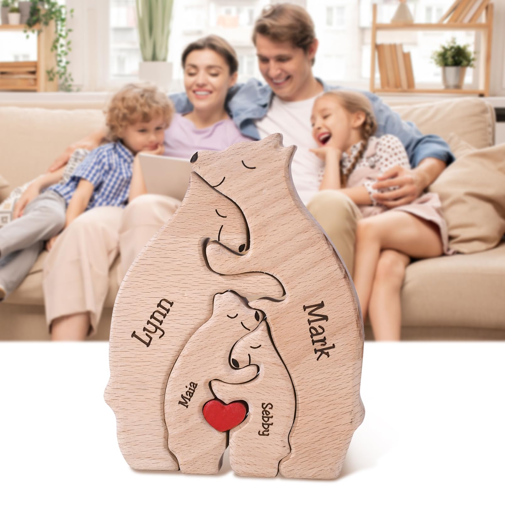 Personalized Wooden Bear Family Puzzle with Names, Custom Puzzles