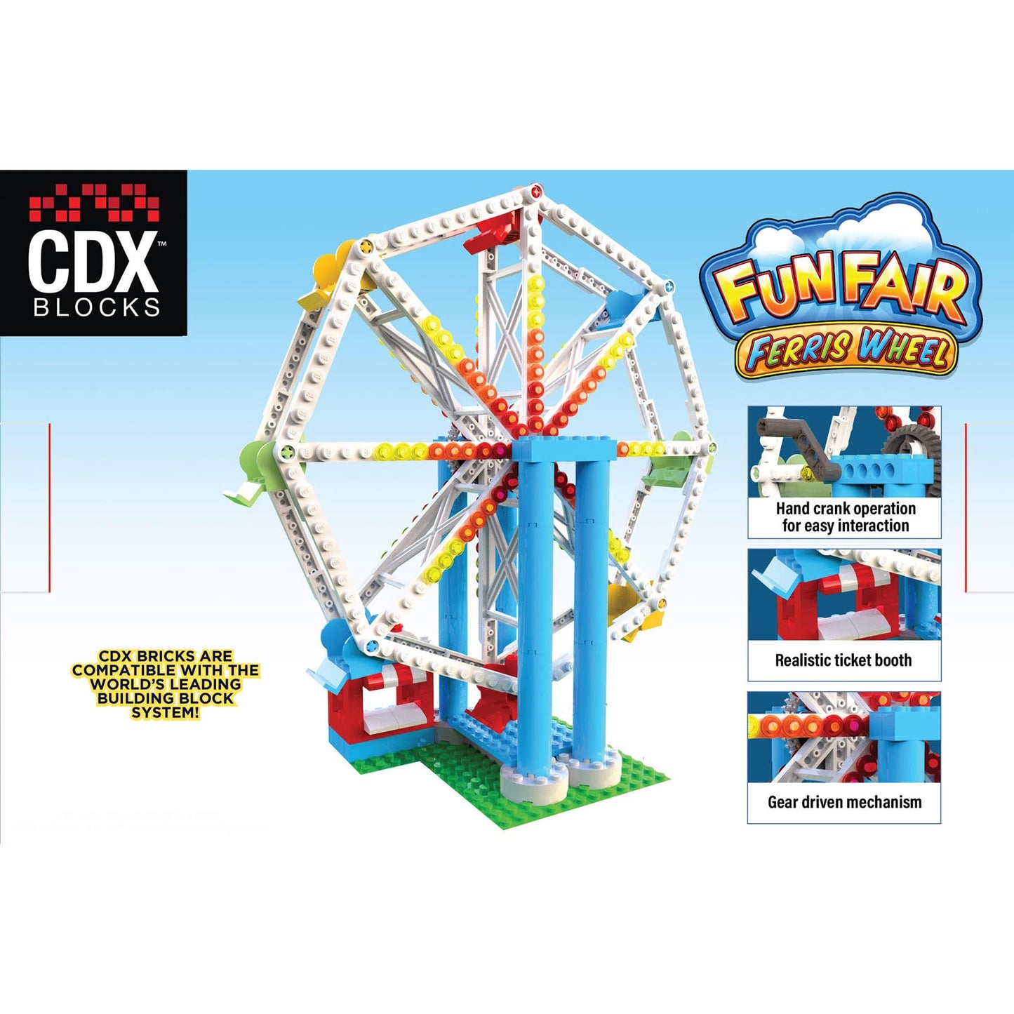 CDX Blocks: Fun Fair Ferris Wheel - 227 Pieces, Brick Building Set, Amusement Park Ride Model, Promotes STEM Learning
