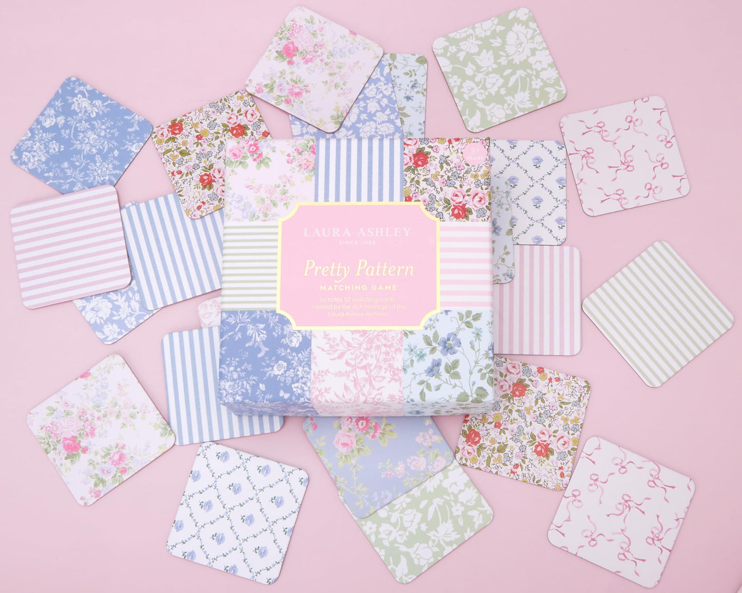 Laura Ashley Pretty Pattern Matching Game - 52 Floral Memory Cards in Decorative Gift Box - Classic Matching Game - Cognitive Brain Training & Family