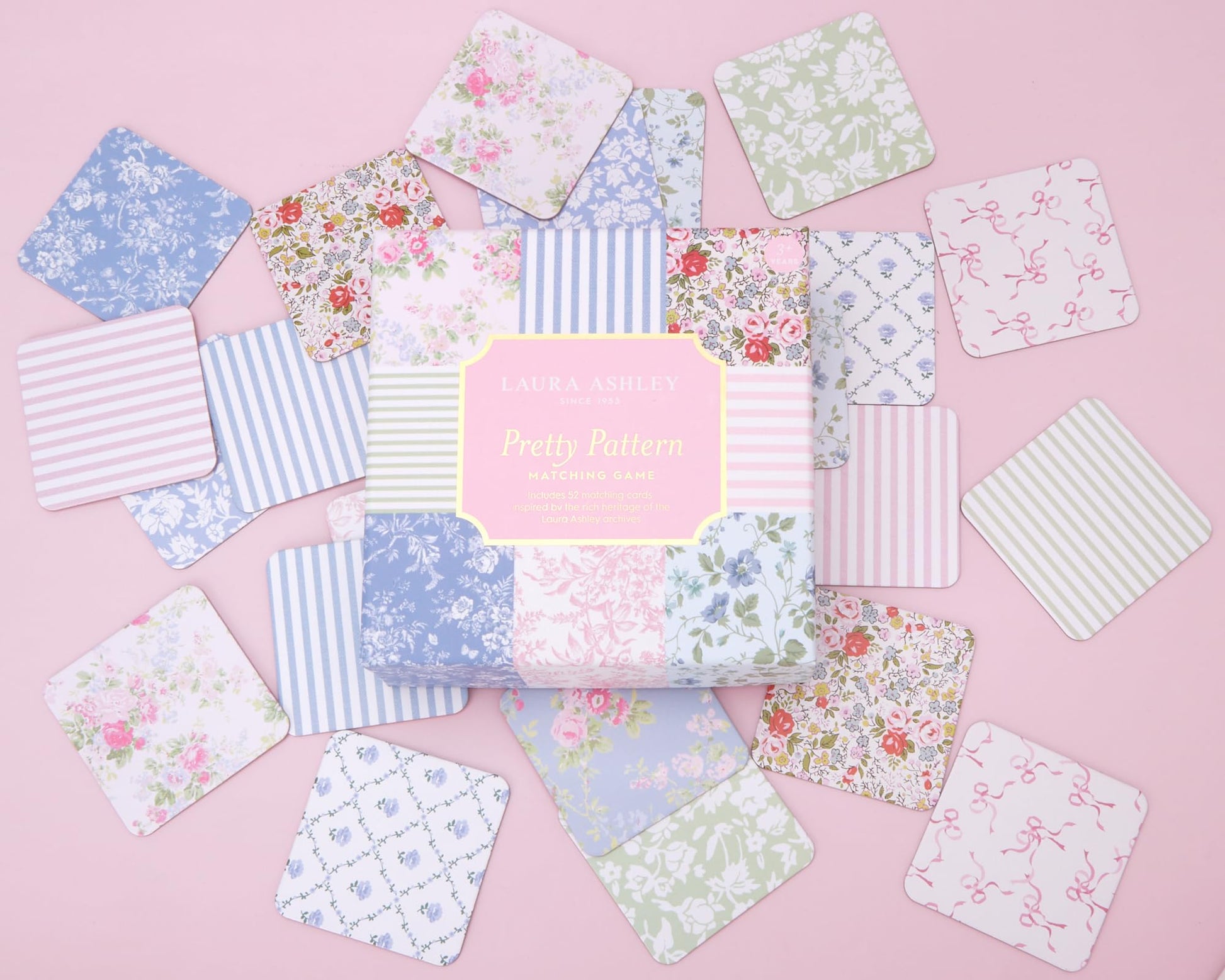 Laura Ashley Pretty Pattern Matching Game - 52 Floral Memory Cards in Decorative Gift Box - Classic Matching Game - Cognitive Brain Training & Family