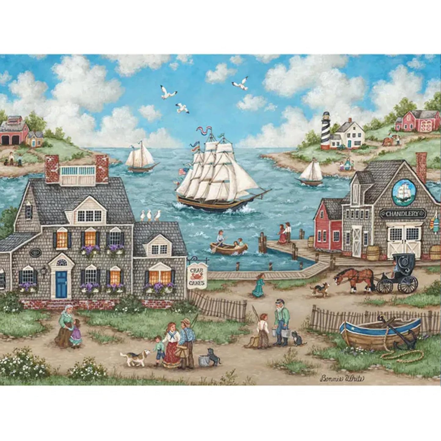 Bits and Pieces 500 Piece Puzzles for Adults Bonnie White 3-Pack - Large 18" x 24" Jigsaw Puzzles 500 Pieces Vintage Americana, No 2 Pieces Alike