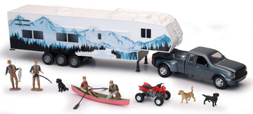 NewRay Toys Die Cast Pick Up Truck with Camper Trailer and Accessories