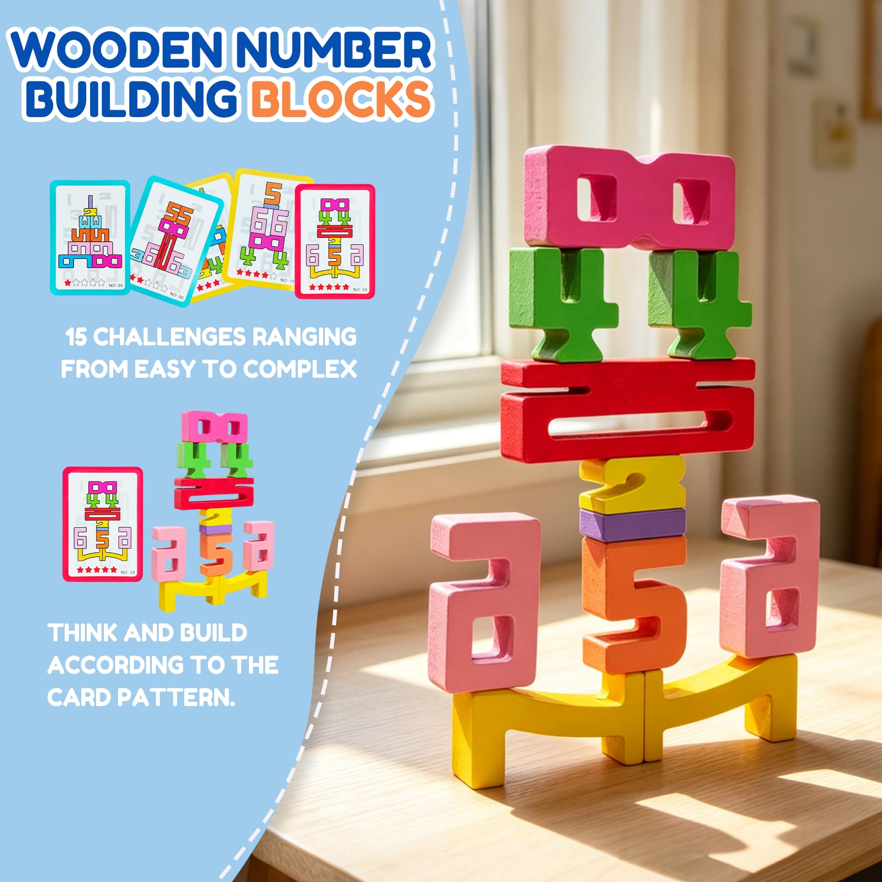 20Pcs Wooden Number Building Blocks,Montessori Number Blocks Math Learning Digital Building Blocks Digital Educational Counting Learning Toys