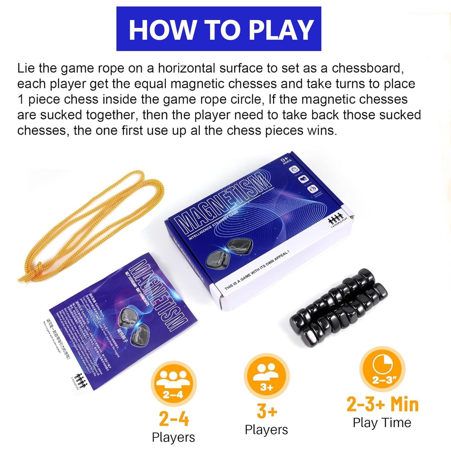 Magnet Game with 32 Stones, Magnetic Chess Game with String, for Family & Party & Travel & Camping, Puzzle Strategy Games