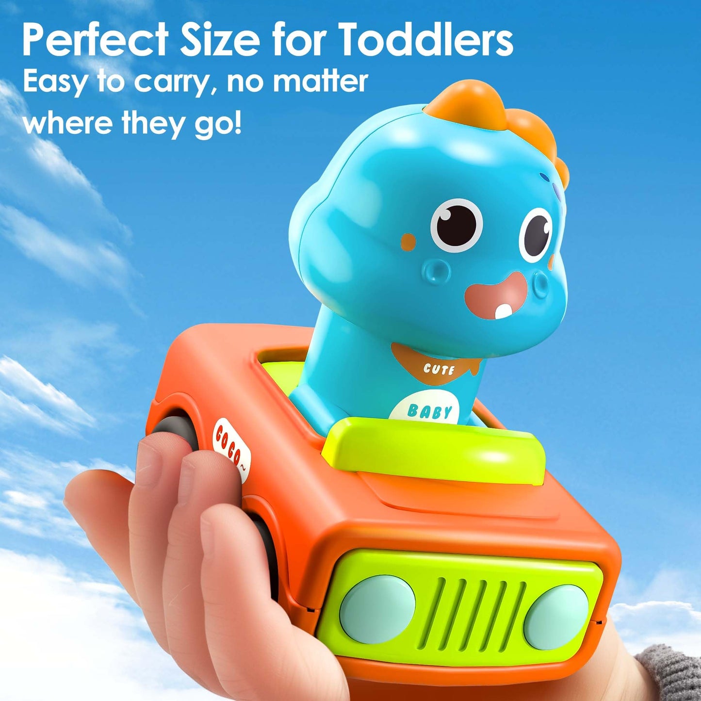 iPlay, iLearn Press Go Car Toys for Toddlers 1-3, Baby Animal Race Cars, Infant Play Car Set, Push Go Friction Dino Car for 6-9-12-18 Month, 1st