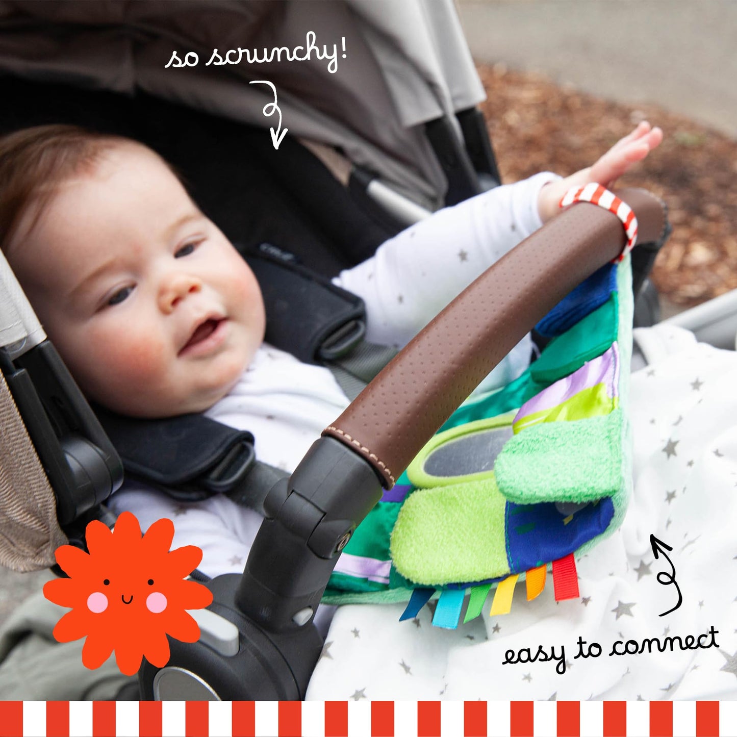 Follies The Sensory Garden Baby Stroller and Tummy Time Toy - Portable Baby Toy - Crinkles, Mirror & Textures, Montessori-Inspired Infant Toy