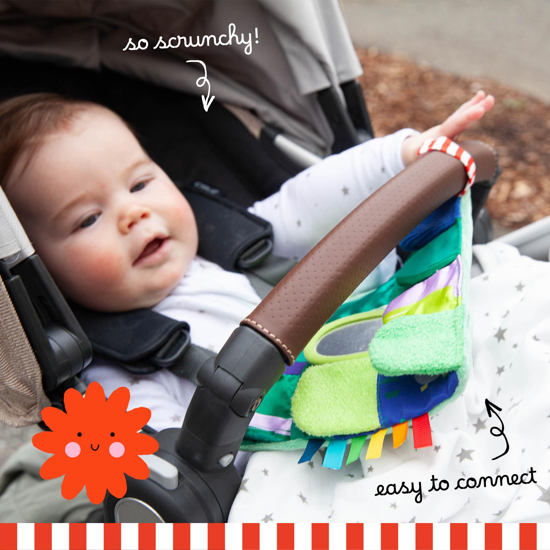 Follies The Sensory Garden Baby Stroller and Tummy Time Toy - Portable Baby Toy - Crinkles, Mirror & Textures, Montessori-Inspired Infant Toy