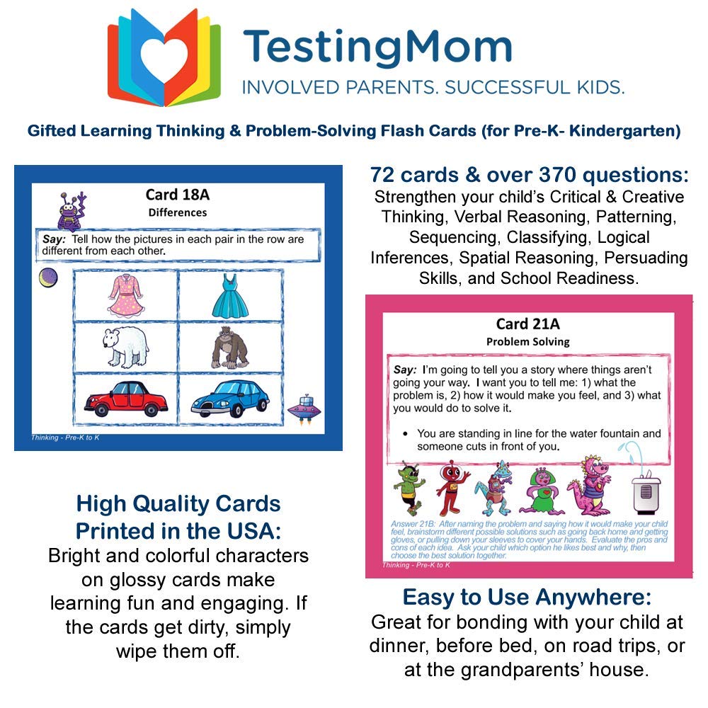 TestingMom.com Gifted Learning Flash Cards - Thinking & Problem-Solving for Pre-K - Kindergarten - Gifted and Talented Educational Toy Practice