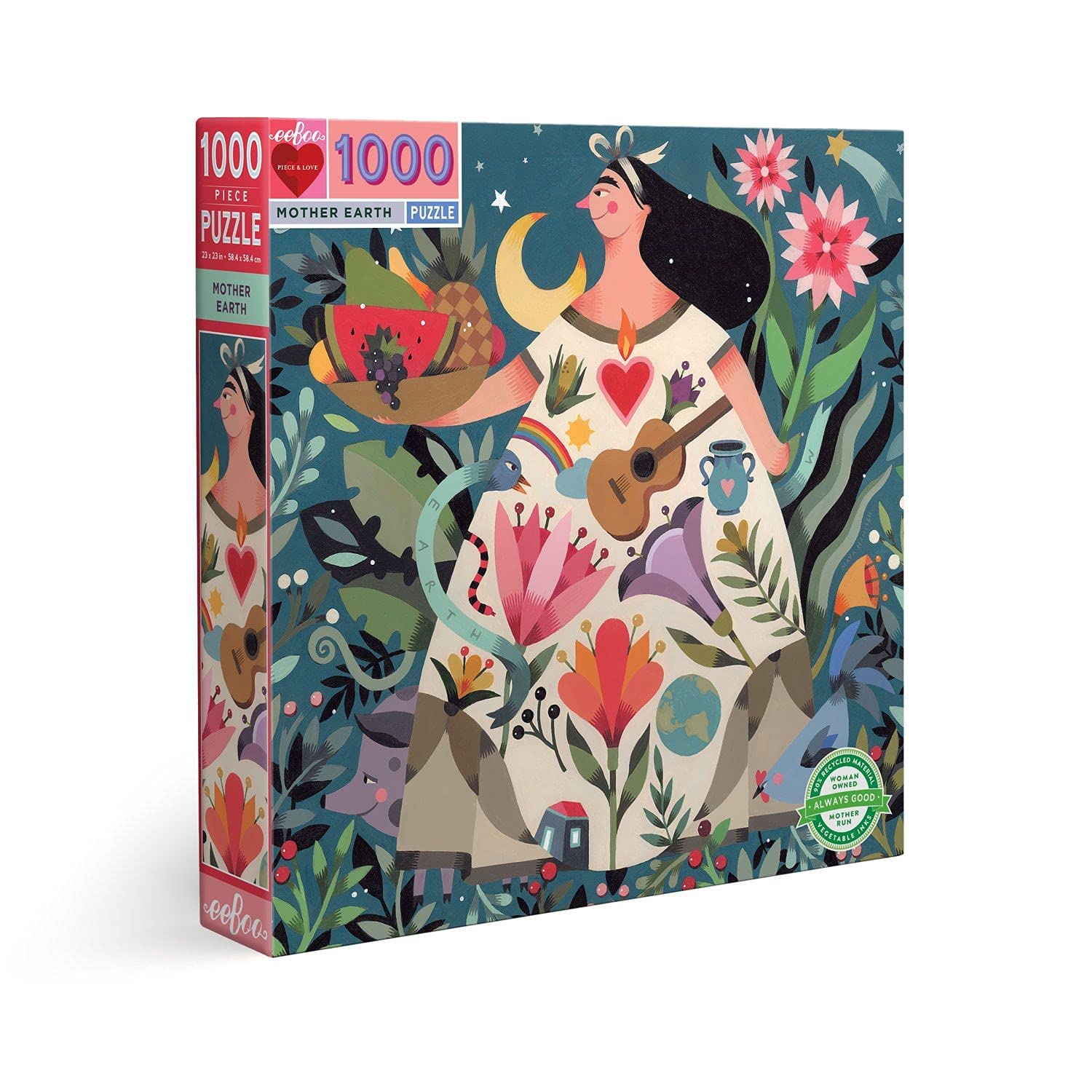 eeBoo 1000 Piece Puzzle - Mother Earth Jigsaw Puzzle for Adults, Square 23" x 23" Made with Recycled Board & Vegetable-Based Ink
