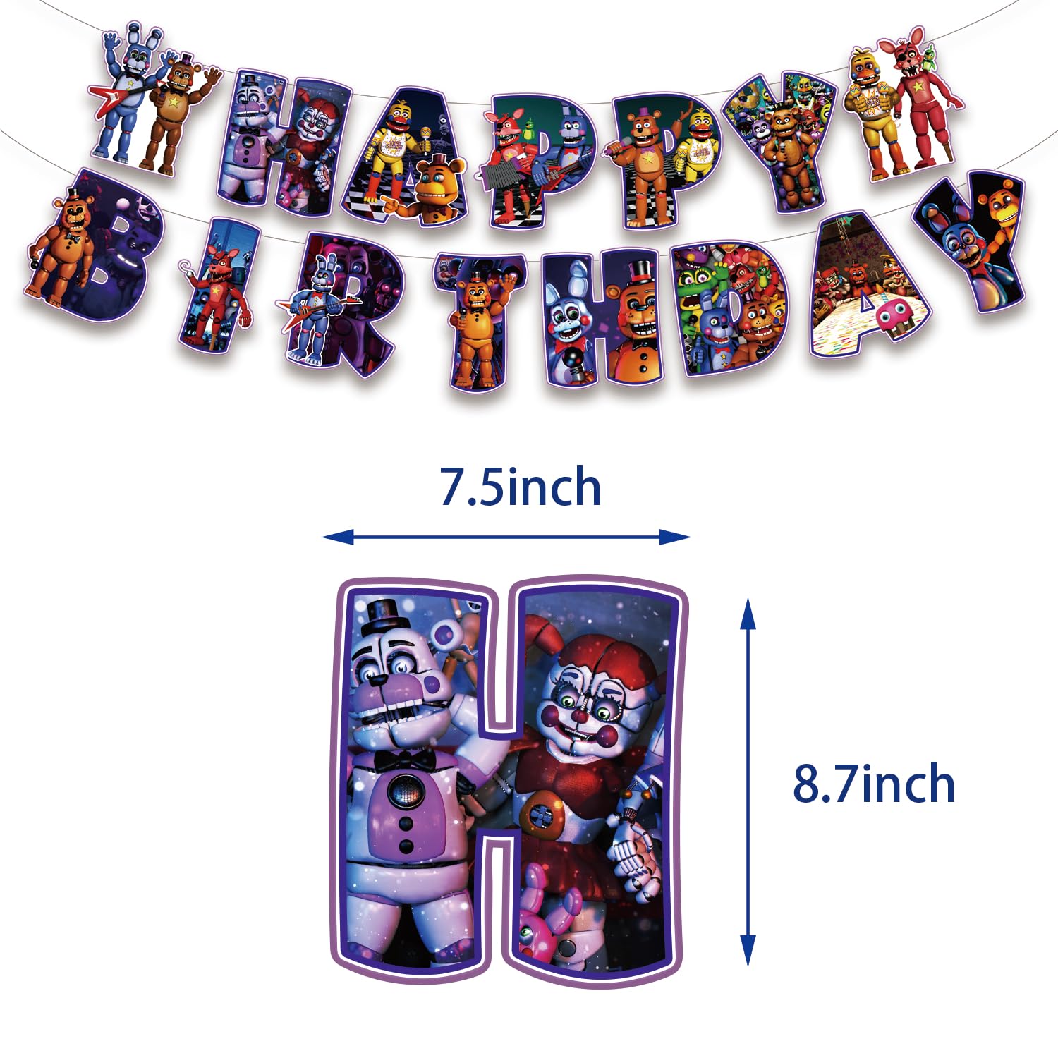 13Packs Five Nights party supplies Include 12 pcs Hanging Swirls and 1 Happy Birthday Banner for Five Nights party Decoration