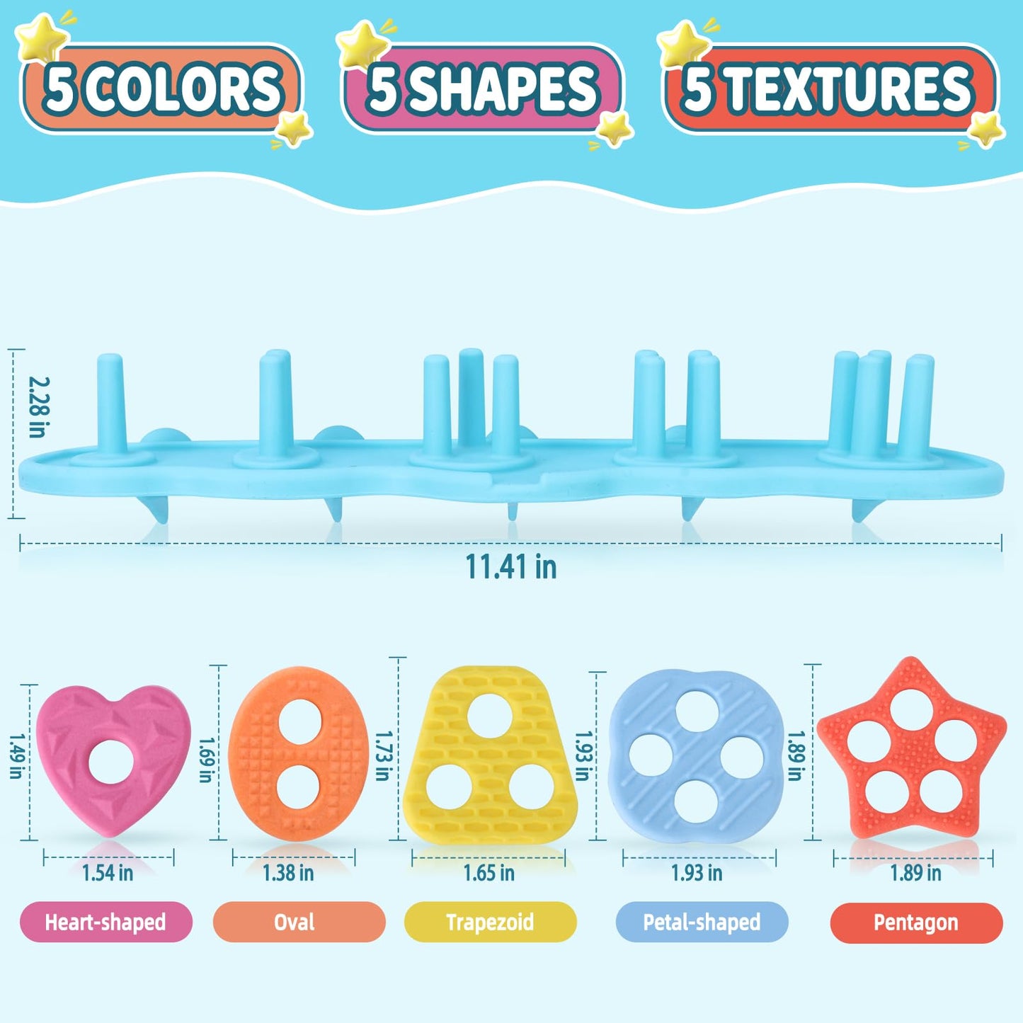 Baby Bath Toys, Mold Free Silcone Shape Sorting & Stacking Bath Toy Set with 20 Textured Floating Pieces, No Hole Design, Silicone Color & Shape