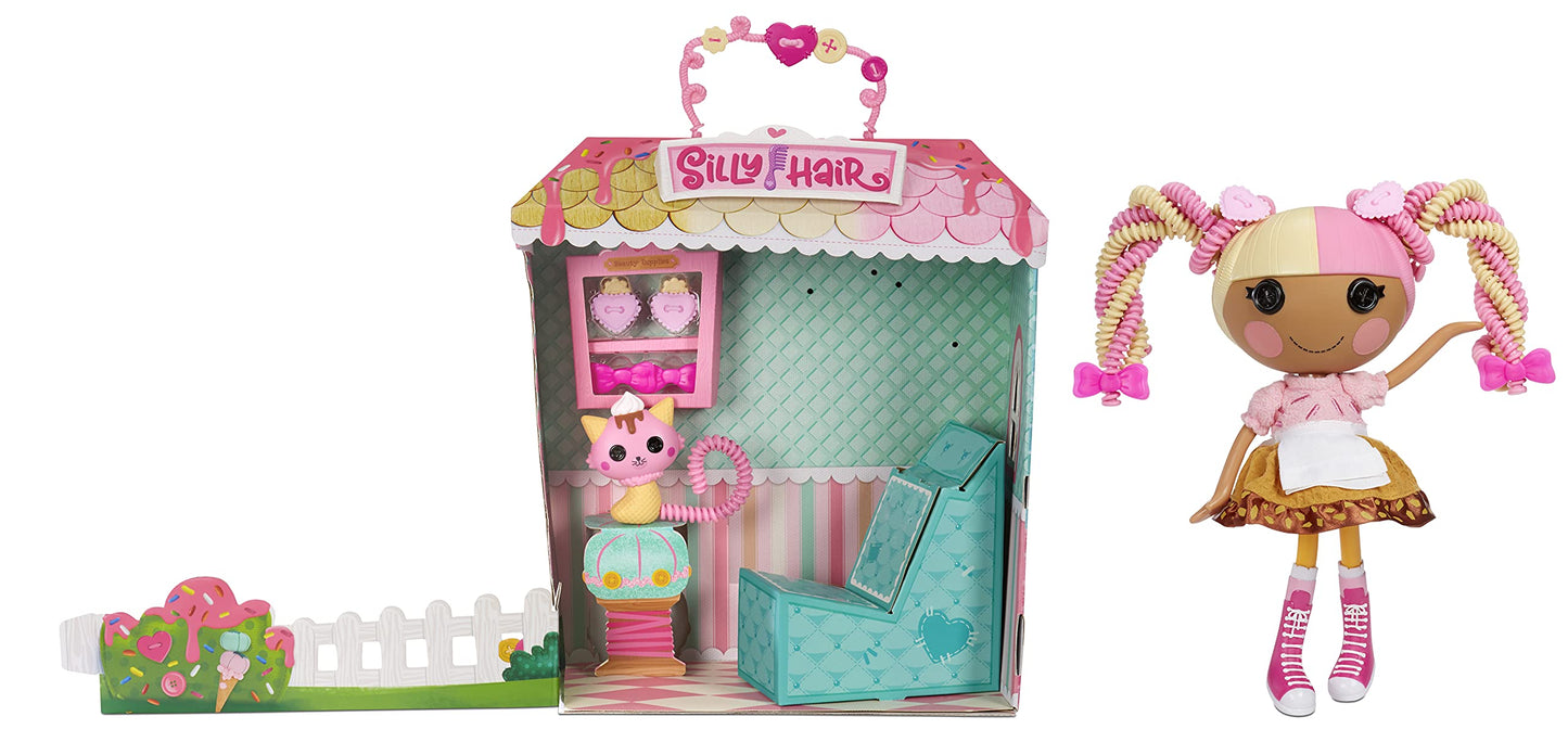 Lalaloopsy Silly Hair Scoops Waffle Cone Doll & Pet Cat, 13" Ice Cream Multicolor Hair Styling Doll & 11 Accessories, Salon Playset - Kids Gifts, Toys