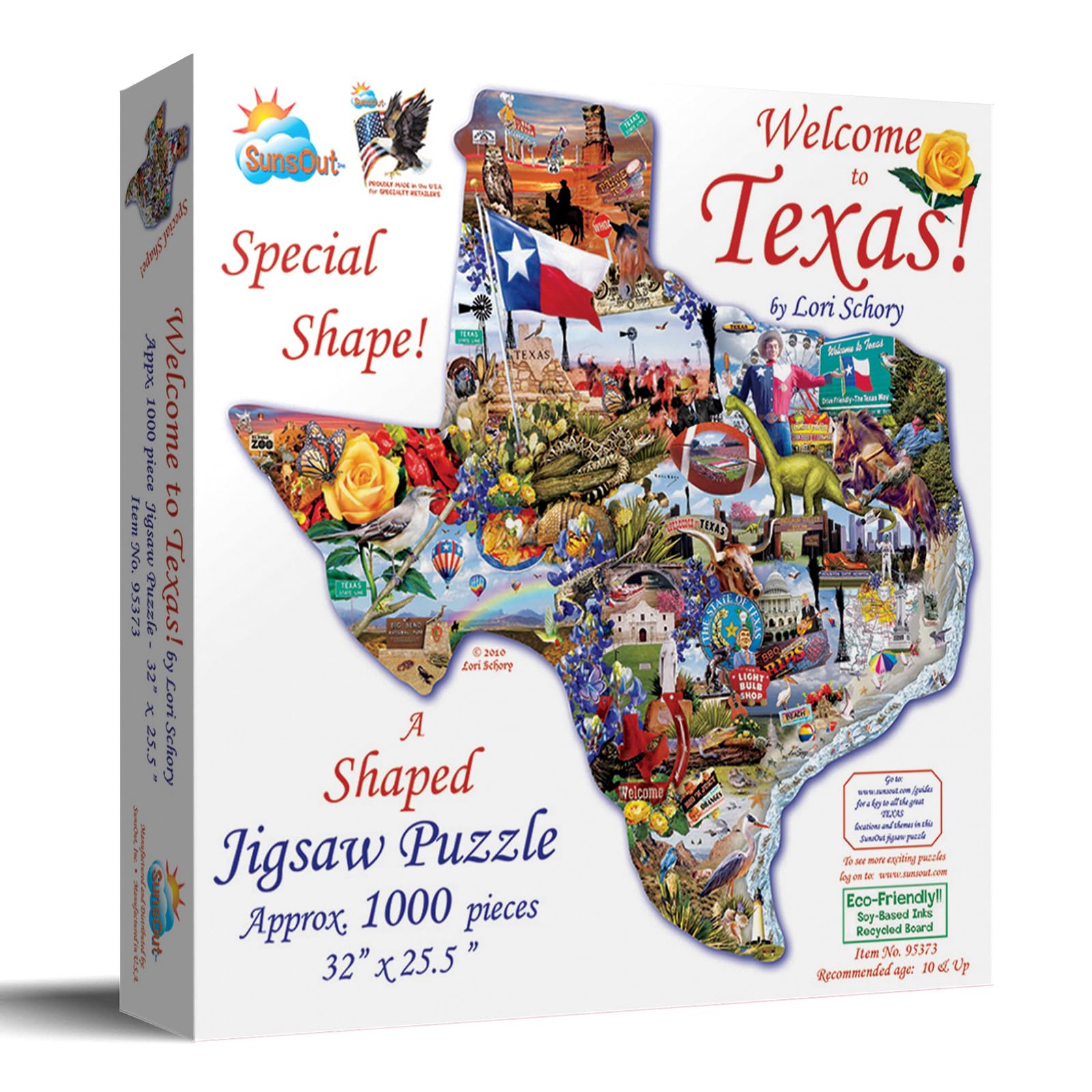 SUNSOUT INC - Welcome to Texas - 1000 pc Special Shape Jigsaw Puzzle by Artist: Lori Schory - Finished Size 32" x 25.5" Travel - MPN# 95373