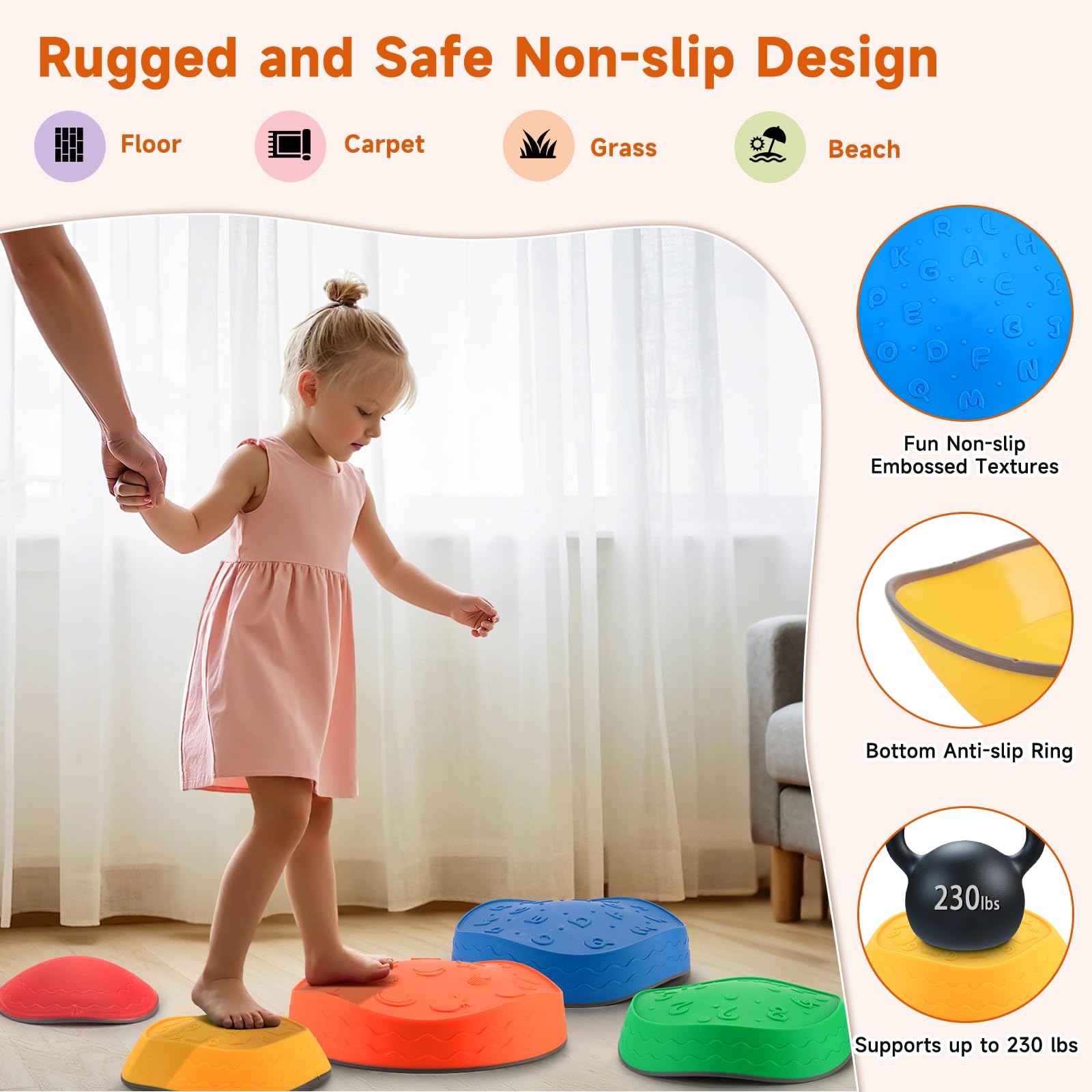 Astrell Stepping Stones for Kids - 5pcs Durable Non-Slip Toddler Stepping Stones for Promoting Toddler's Motor Balance Skills, Indoor & Outdoor