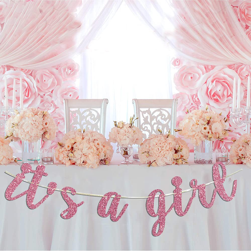 It's A Girl Banner Pink Glitter Baby Shower Party Pregnant AF 1st Birthday Party Decorations Supplies