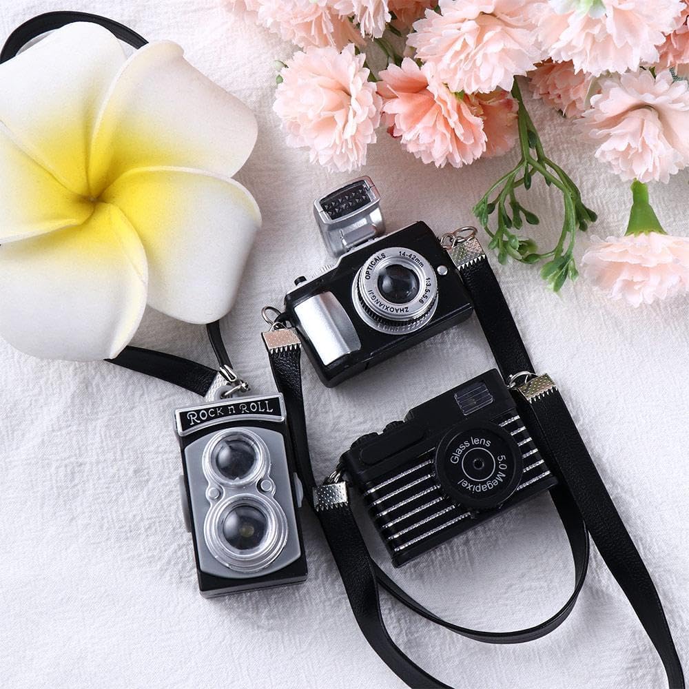 Black Mini Camera for Dolls, Dollhouse Miniature Digital SLR Camera, Vintage Style, Plastic, 1:12 Scale, Retro Theme, Dollhouse Accessory