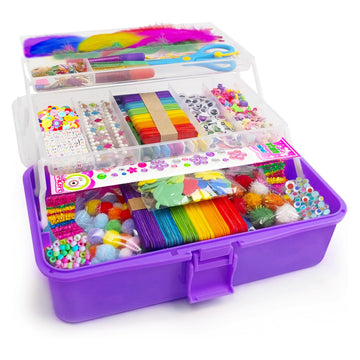 Bobbie Art Arts and Crafts Supplies for Kids- Ultimate Crafting Supply Carboodle in Portable 3 Layered Purple Plastic Art Art Crafting Kit Birthday
