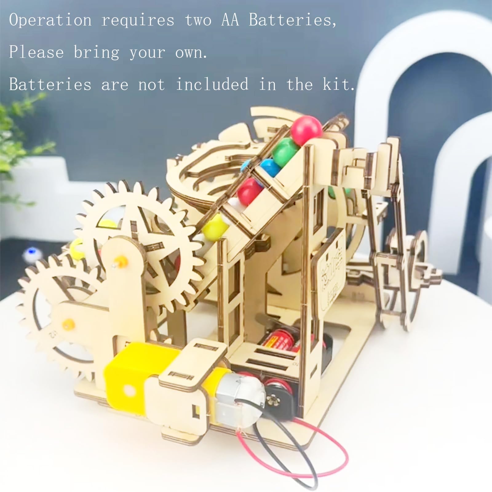 3D Wooden Roller Coaster Puzzle Motorized Marble Run Construction Kit with Gears and Tracks Mechanical Model Kit Laser Cut Wooden Pieces (Ages 14+)