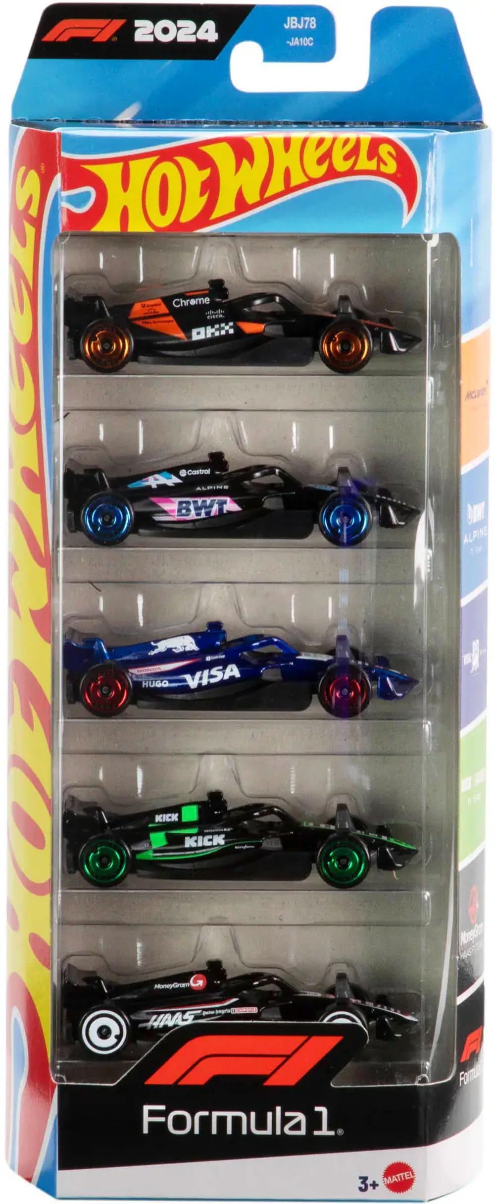 Hot Wheels Formula 1 Die-Cast Cars Bundle of 2 x 5-Pack, F1 2024 and 2025 Teams, Ages 3+