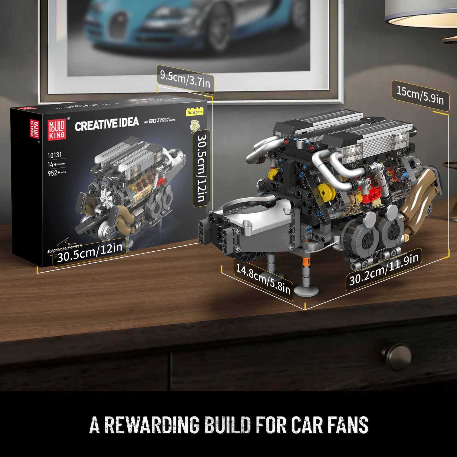 Mould King 10131 W16 Engine Building Blocks Sets, V8 Engine Model kit that Run, Build Your Own STEM Model Engine, 16-Cylinder Car Engine Building