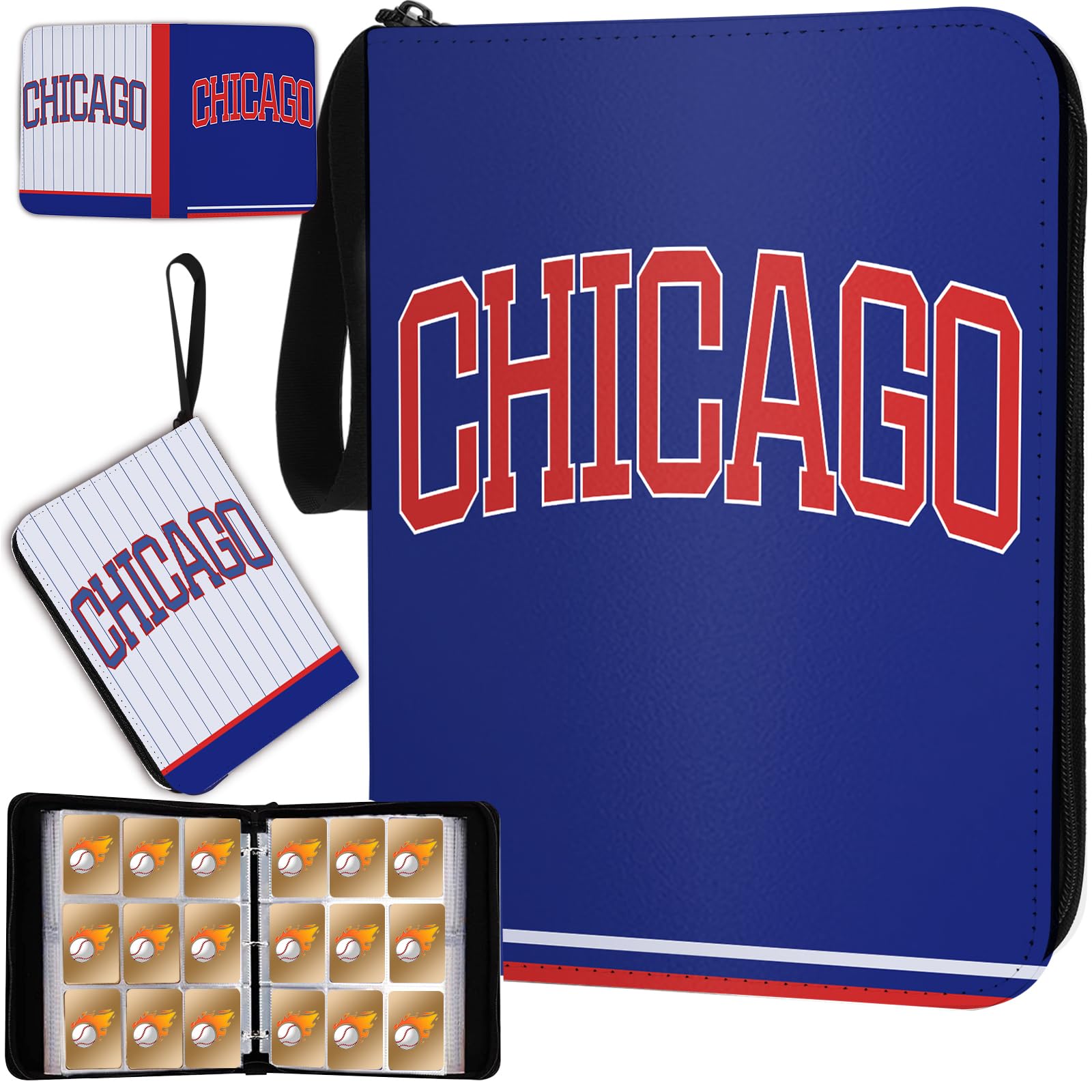 Baseball Card Binder With Sleeves 900 Pocket, Chicago Card Holder for Trading Cards, Collector Album, Sports Card 3 Ring Storage Book Folder Organizer