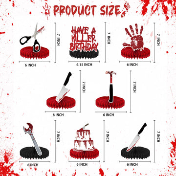 8 Pcs Have a Killer Birthday Party Decoration, Halloween Horror Theme Honeycomb Centerpieces 3D Double Sided Table Decorations for Bloody Horror Movie